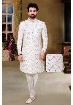 White Lakshanvi Silk Indo Western Sherwani